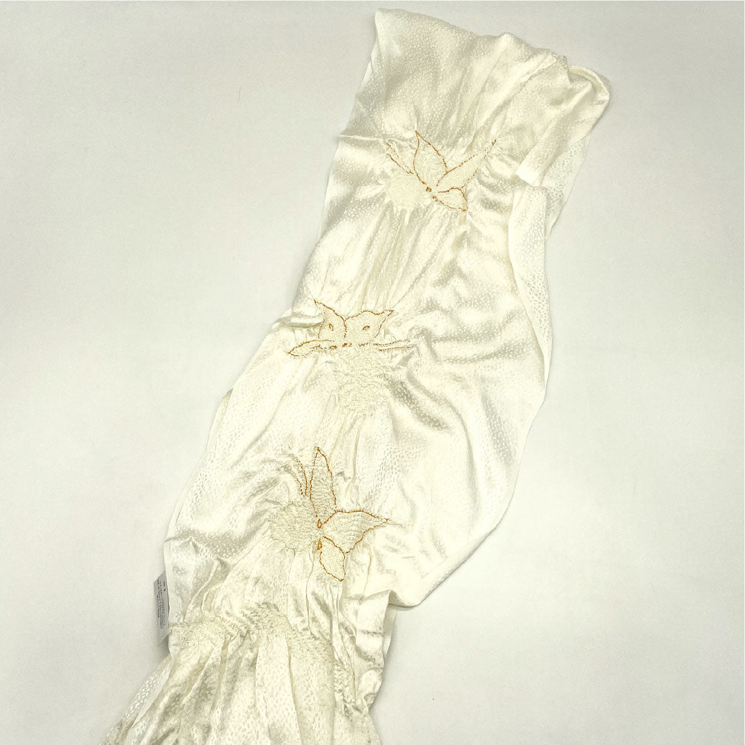 New Old Stock Obiage & Obijime Set, Pure Silk, New Rank, Milky White, For Tomesode, Butterfly, Turtle Fusa, Length Approx. 160cm, Width Approx. 1.8cm, Formal, White Color, 1141000301311