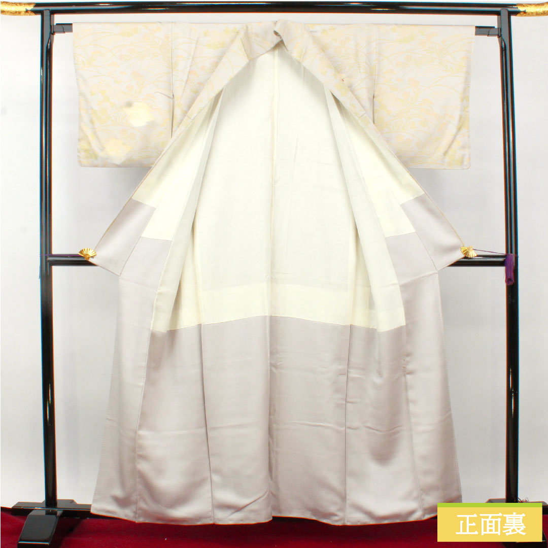 訪問着 正絹 袷 身丈159.5cm 裄丈64.5cm 銀白色（ぎんはくしょく） 京友禅 吉祥文様 Sランク グレー系 1112004772322
