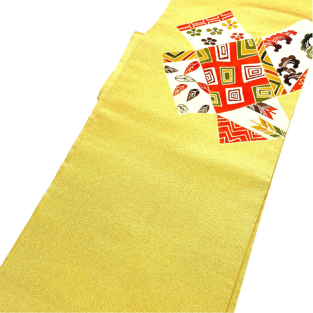 Nagoya obi, Kyoto Bingata dyed obi, crepe, auspicious pattern, obi length 360.5cm, pure silk, A rank, point pattern, casual, yellow, 1124001983323, Nagoya style