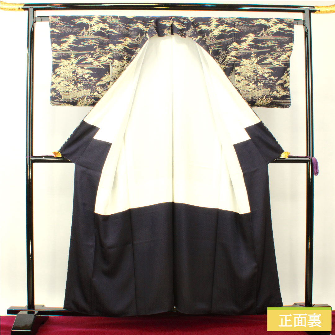 訪問着 正絹 袷 身丈158.5cm 裄丈64.5cm 褐色 紬地 茶屋辻 しつけ糸付き 未使用品 Sランク 紫系 1112003642320