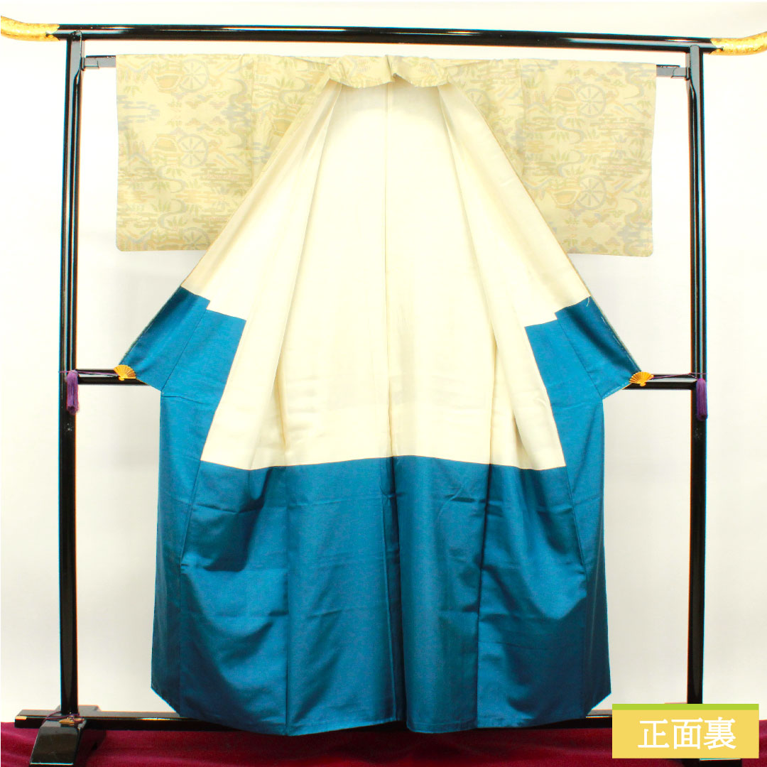 大島紬 正絹 身丈157.5cm 裄丈64.5cm  蕎麦切色 緯総絣 風景模様 Aランク 袷 ベージュ系 1116002883325