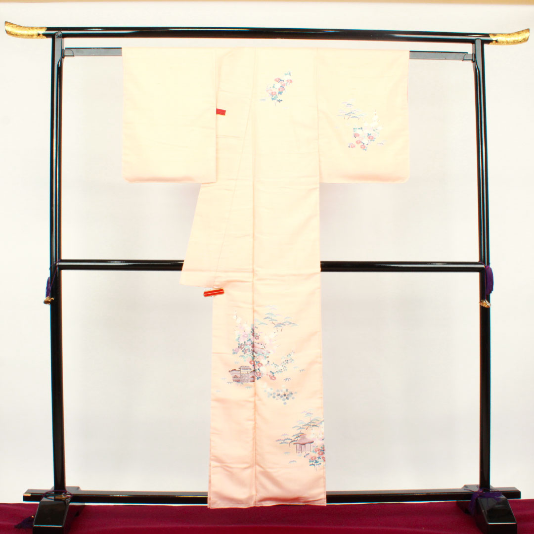 Homongi (formal kimono) Length 159cm Sleeve length 62cm Maiden color Tsumugi fabric Chayatsuji Pure silk A rank Pink 1112002073313