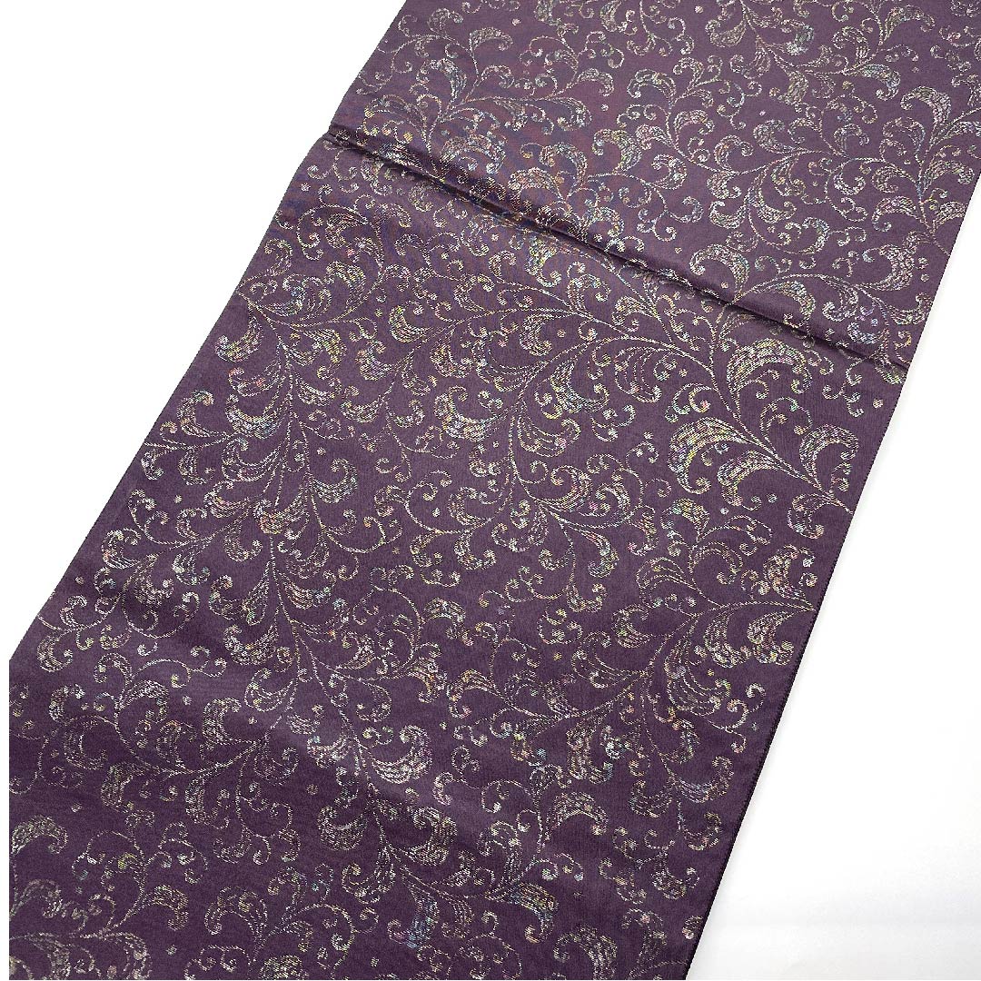 Fukuro Obi (purple raven-colored obi) with a chintz pattern by Kondaya Genbei, obi length 446cm, pure silk, S rank, six-pass, casual, purple, 1123006792320