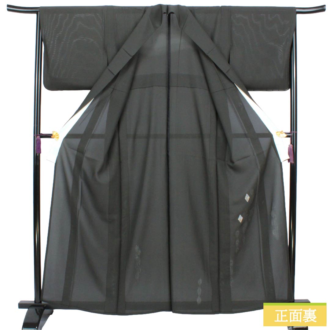 夏物 正絹 付下げ Sランク 身丈162cm 裄丈66cm 具墨色（ぐずみいろ） 型染 蘇州刺繡 抽象模様 絽 グレー系 1132005092422