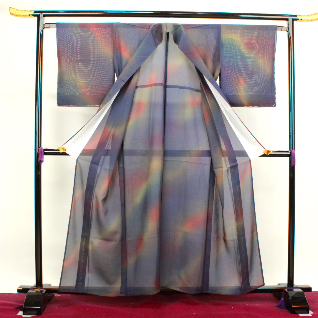 Summer item, pure silk, plain color, length 158cm, sleeve length 64.5cm, blurred pattern, basting thread included, unused item, silk gauze, S rank, gradation pattern, 1132000632399