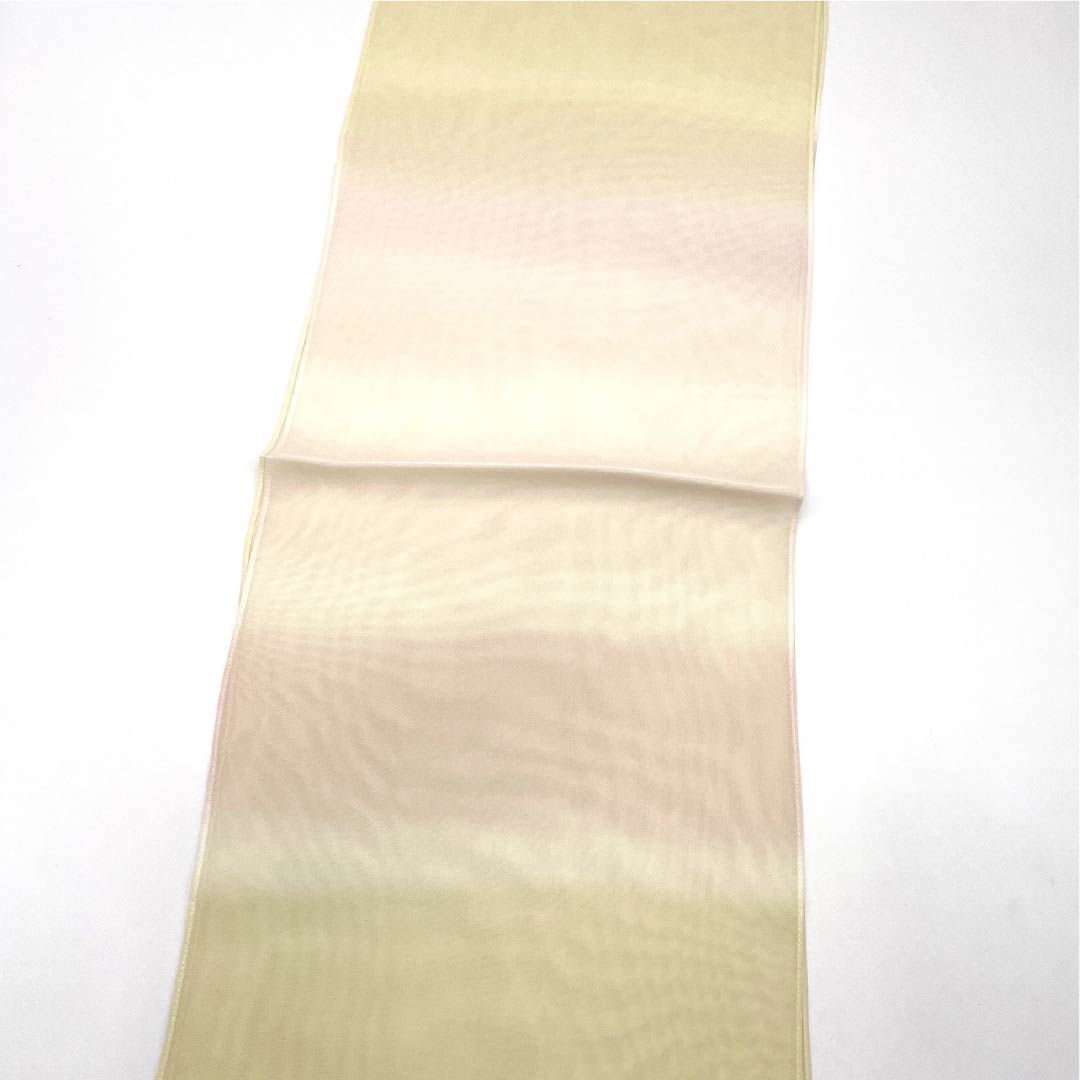 (Like New) Pure Silk Obiage (Sash) - Semi-Formal, Light Egg-Colored and Maiden-Colored Gradient, Summer, Approximately 180cm Long, 29.5cm Wide, Cream-Based, Product Number: 1136002181915