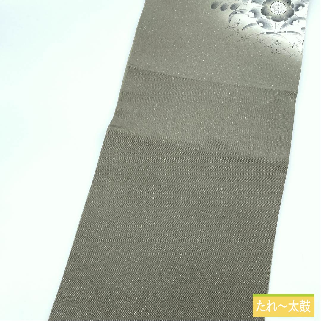 Silk Fukuro Obi (Sash) in Rikyu Nezumiiro (Gray) with Tsujigahana (Flower) motif, Length: 460cm, S-Rank, Pointed Design, Semi-Formal, Gray, Product Number: 1123014972422