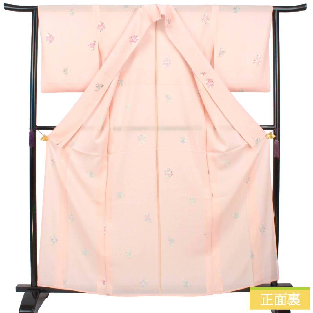 夏物 正絹 小紋 Sランク 身丈160.5cm 裄丈63cm 乙女色（おとめいろ） 童 絽 ピンク系 1132003522413