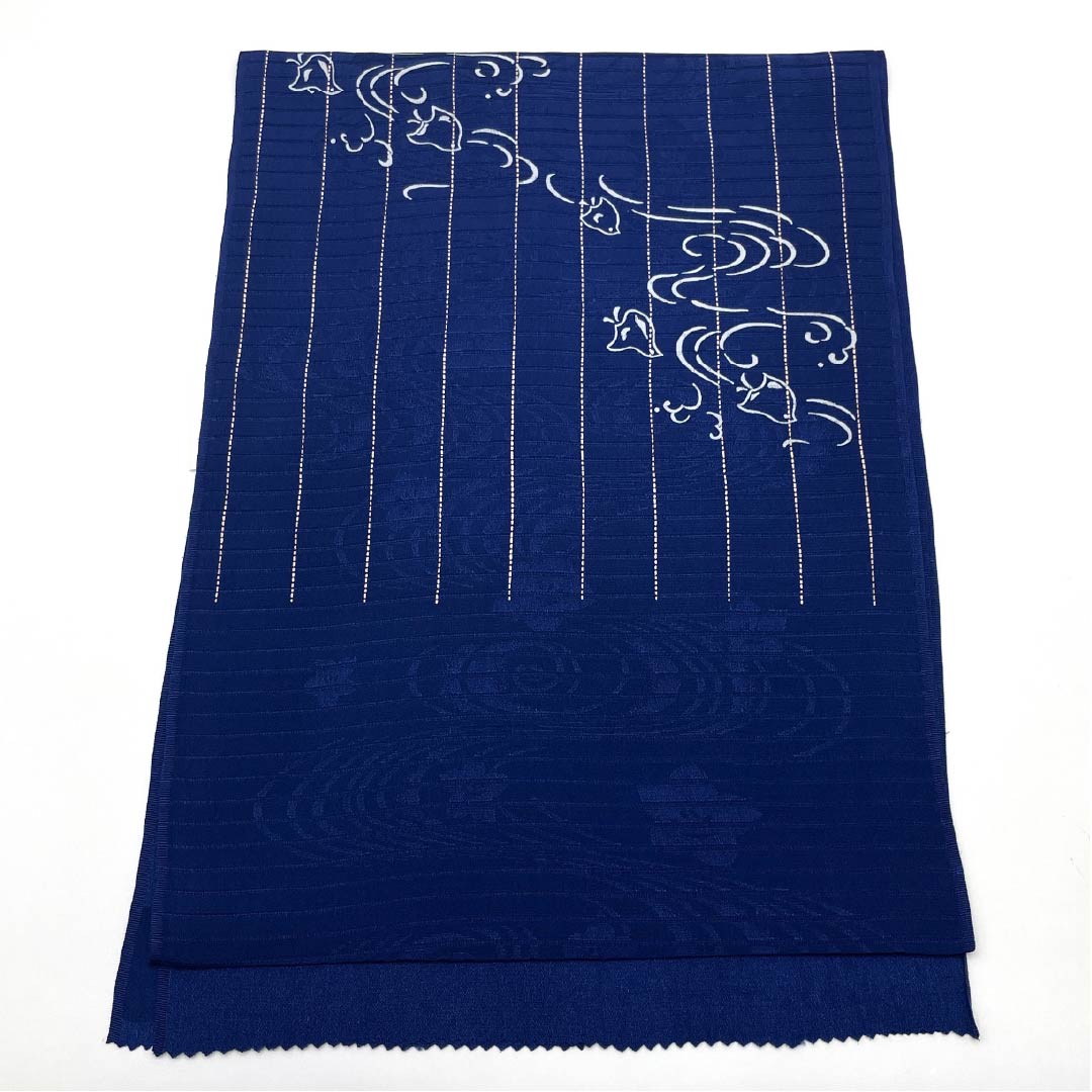 (New) Obiage, pure silk, semi-formal, summer, houndstooth, flowing water, classic pattern, length 164cm, width 28cm, new rank, navy blue, 1136000861918