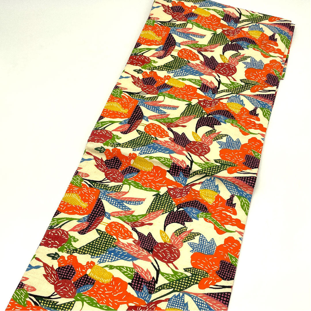 Nagoya obi, stencil dyed obi, abstract pattern, obi length 353cm, pure silk, A rank, full length, casual, cream color, 1124002043315