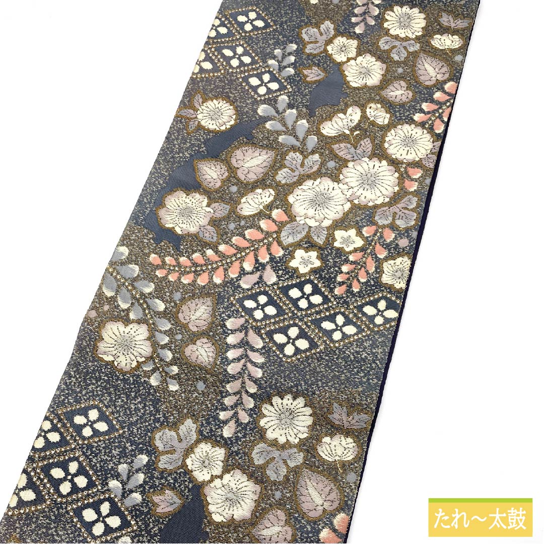 袋帯 正絹 裏色（うらいろ） 辻ヶ花 花菱 帯丈448cm Sランク 六通 セミフォーマル 青系 1123015042317