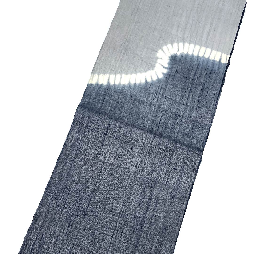 名古屋帯 鋼色 夏帯 紗 絞り 抽象模様 絞り 帯丈370cm 正絹 Aランク ポイント柄 カジュアル グラデーション系 1124004493399  開き仕立て
