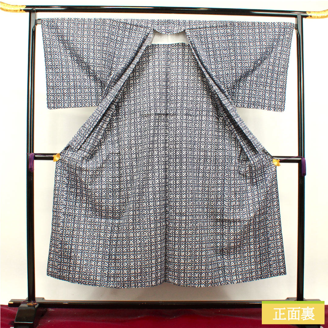Men's Cotton Kimono (Yukata Style) Length 150cm Sleeve-to-Sleeve 69.5cm A Rank Unlined Dark Blue Yoshiwara Tsunagi 1118004923518