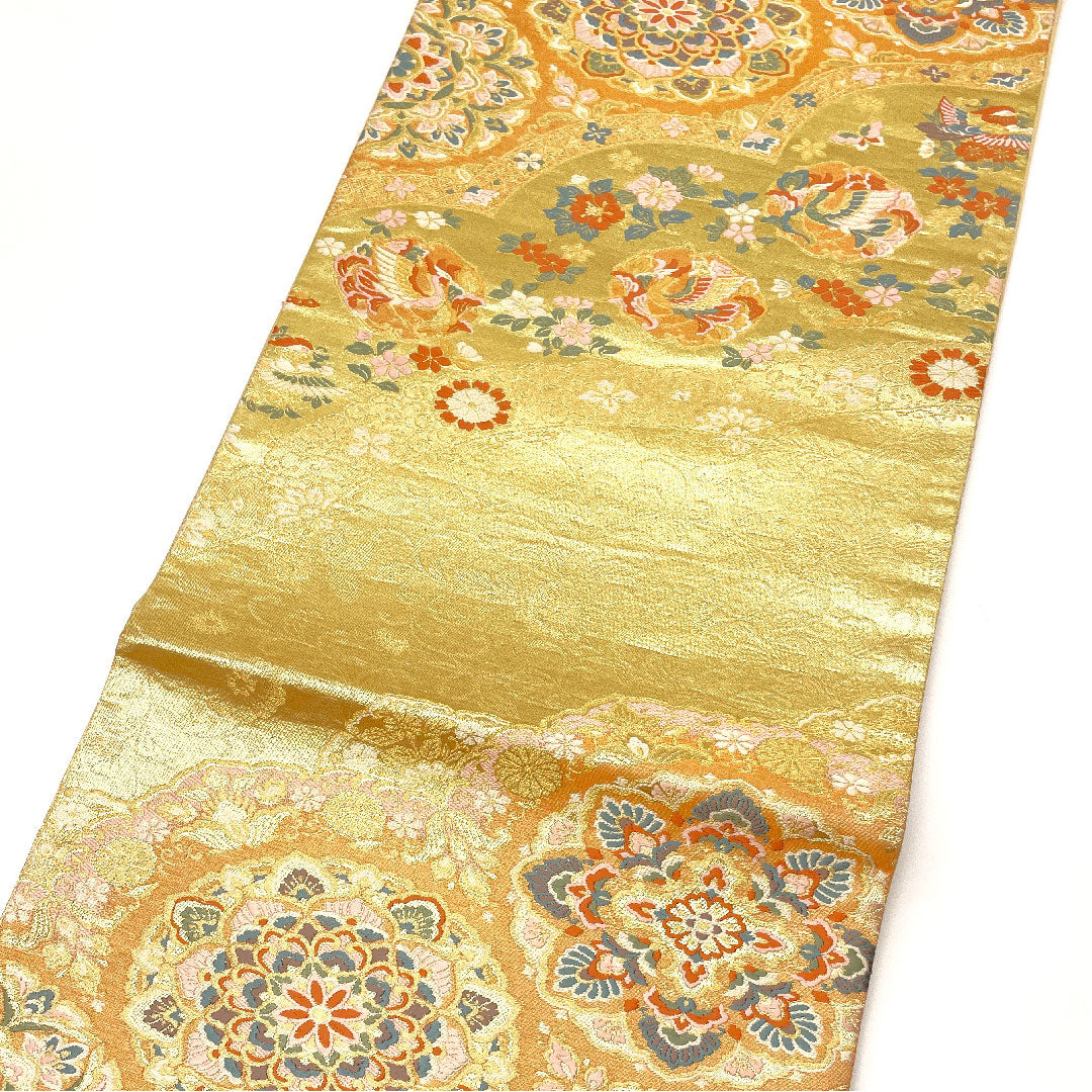 【未仕立】袋帯 正絹 NEWランク 吉祥文様 鳥 留袖用   帯丈432cm 六通 フォーマル 金系 1123002441321