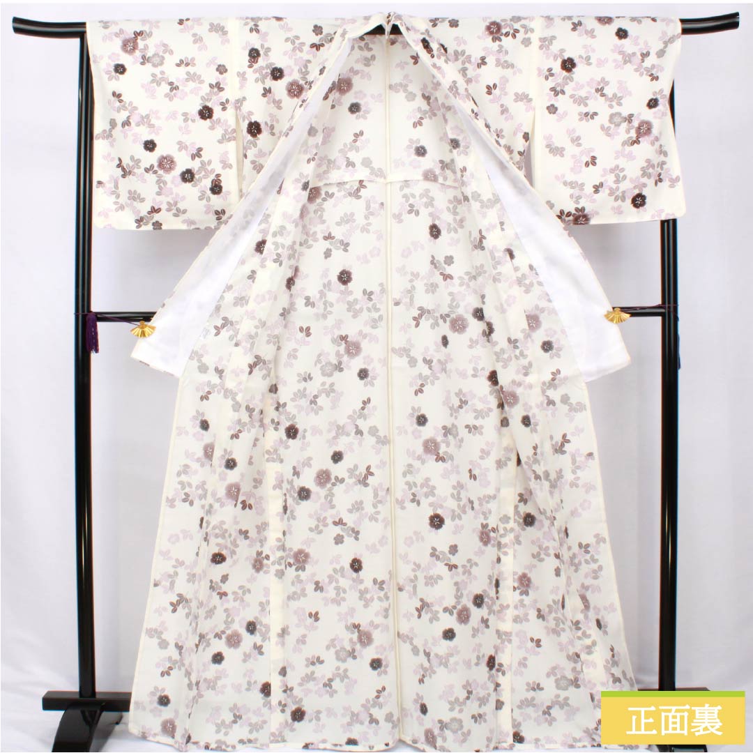 Washable, milky white kimono with a floral pattern, polyester, small pattern, S rank, length 166.5cm, sleeve length 67cm, single layer, white, product number 1115006992511