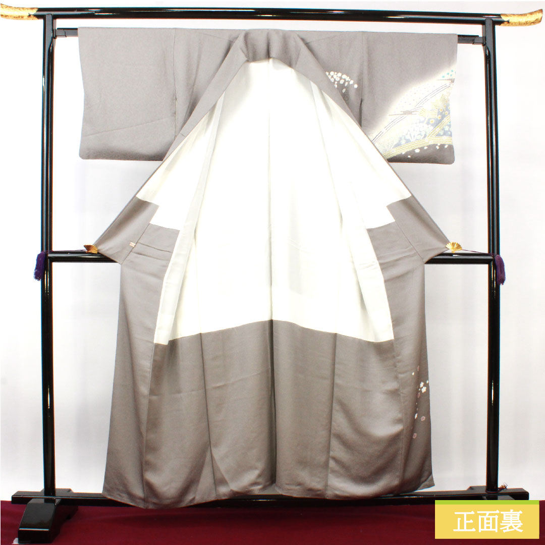 訪問着 正絹 袷 身丈155.5cm 裄丈63cm 灰色 おぼろ染め 絞り 作家物 抽象模様 Sランク グレー系 1112003822322