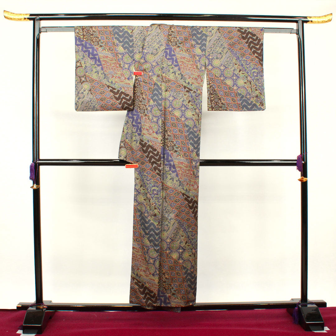 Komon, Length 153cm, Sleeve length 61.5cm, Awase, Saito Sansai, Sarasa pattern, Pure silk, S rank, Gradation, 1115002892299