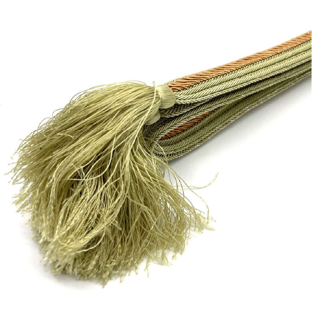 Obijime (sash fastener) made of pure silk, quarter-length string, light blue-leaf color, bicolor, for summer, for single layer, length approx. 163cm, width approx. 1.5cm, semi-formal, S rank, green, 1135003192319