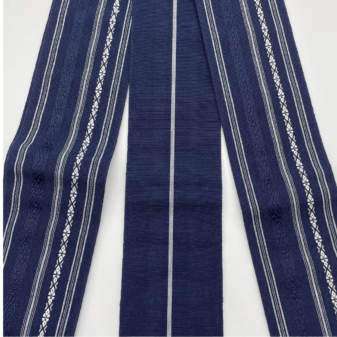 Kaku-obi (cotton sash), Korean indigo blue, Kenjo pattern, obi length 392cm, width 9.5cm, S rank, navy blue, 1134000042918