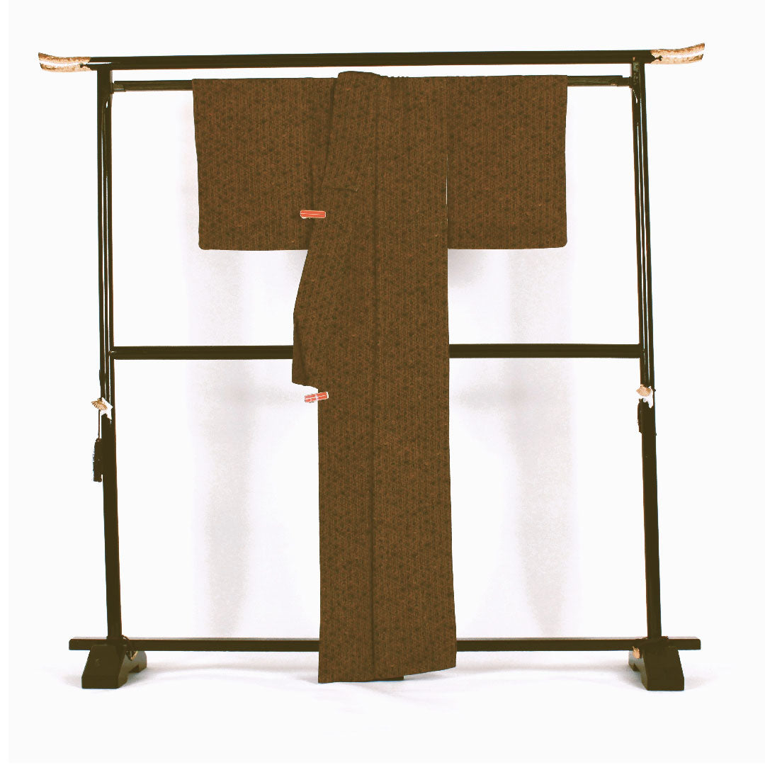 小紋 身丈162cm 裄丈63cm 袷  南部幸雄 籠目に野菜模様 正絹 Aランク 茶系 1115000603314