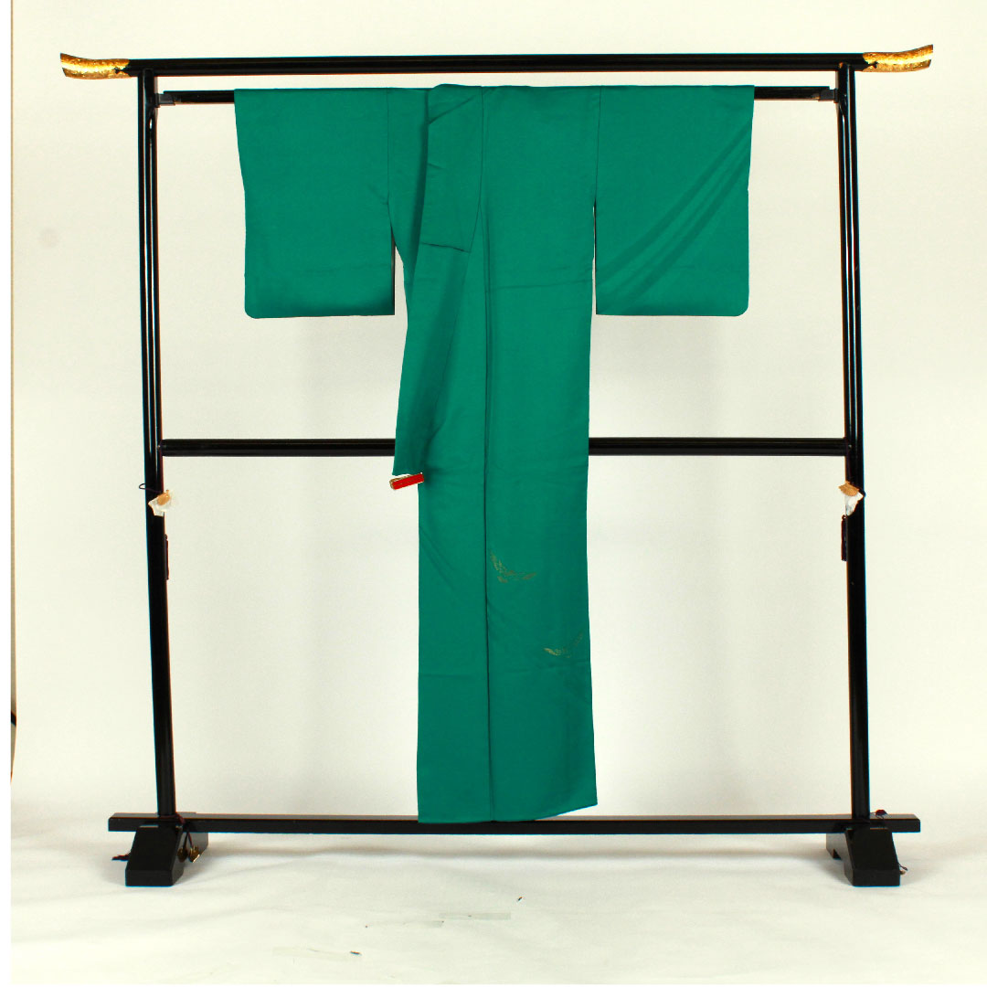 色無地 斉藤三才 三才鳥  身丈152.5cm 裄丈65.5cm 袷  正絹 Aランク 緑系 1114000443219