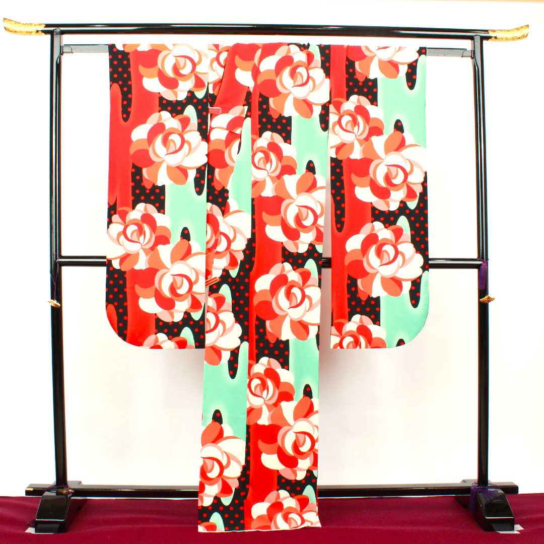 Long-sleeved kimono, length 172cm, sleeve length 63cm, lined, washable, rose, poly, S rank, gradation, 1113001382699