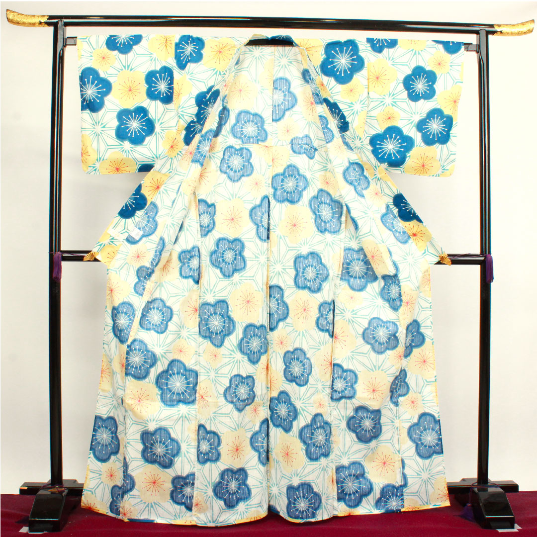 Yukata by Sayaka Yamamoto, Plum, Asanoha, Cotton, S rank, Single layer, Length 167.5cm, Sleeve length 68.5cm, White, 1118003972511