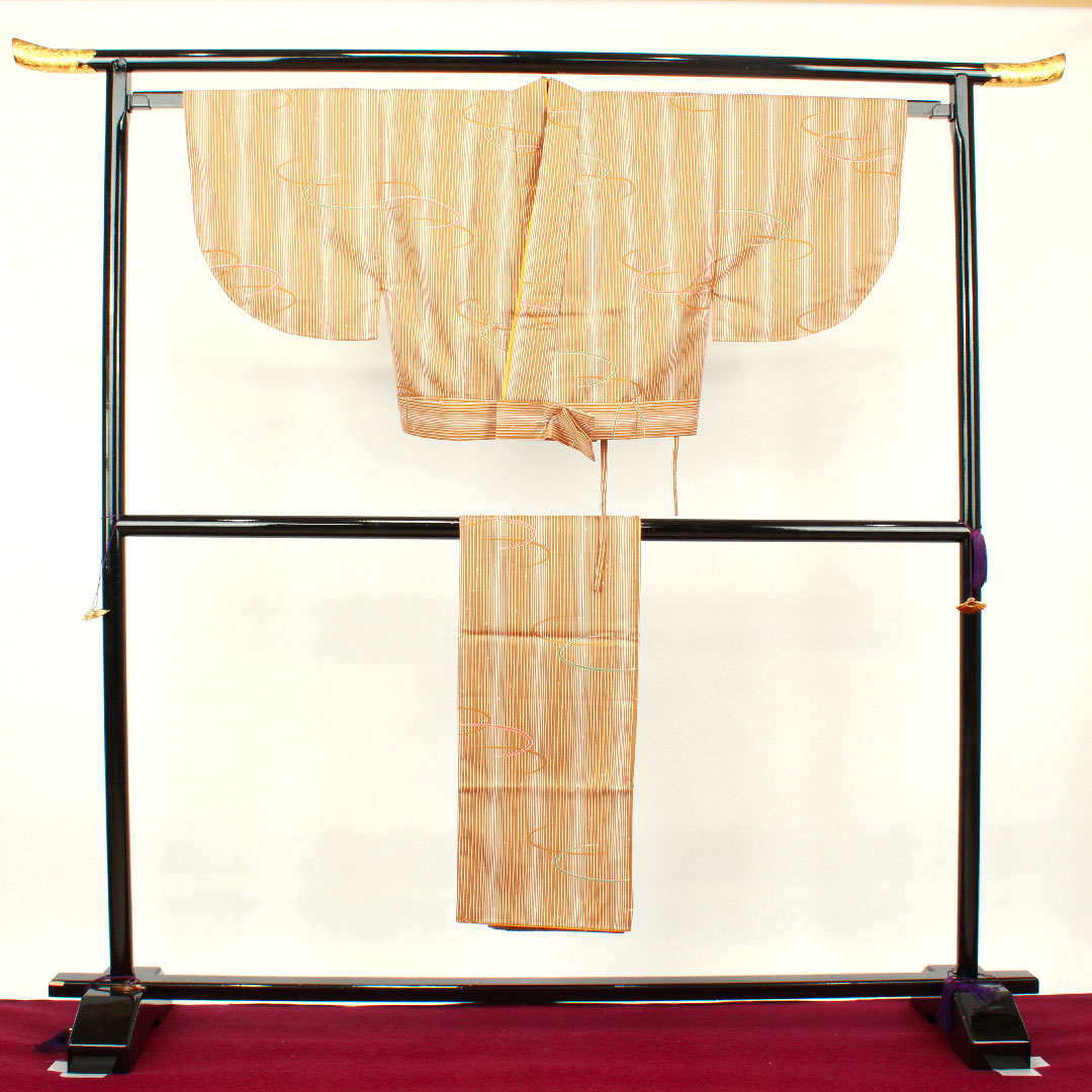 小紋 身丈157cm 裄丈63cm 袷  猟虎色 二部式 竹  ポリ Sランク 茶系 1115002762114