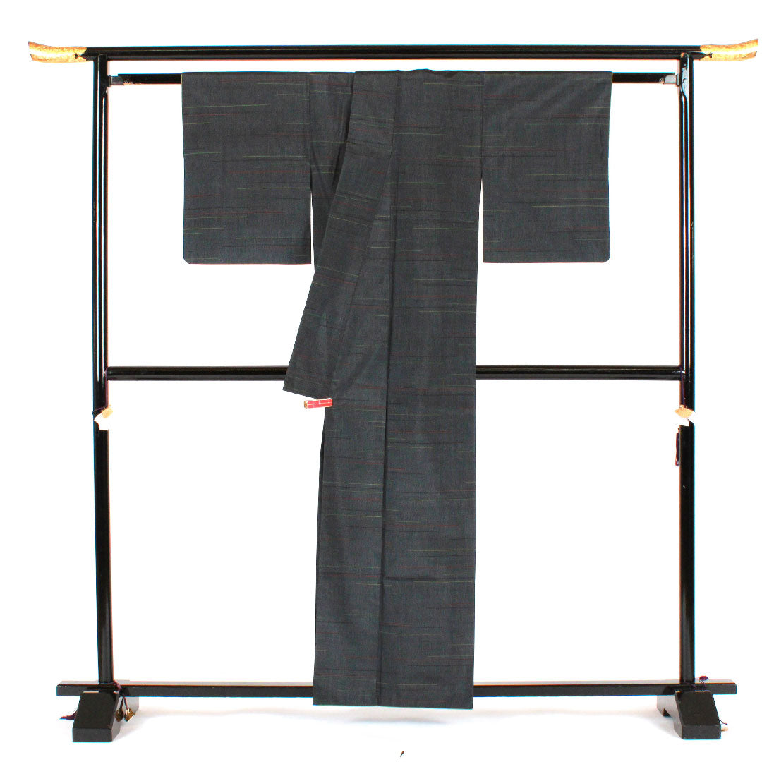 Oshima Tsumugi, Length 160cm, Geometric pattern, Pure silk, A rank, Lined, Navy blue, 1116001383418