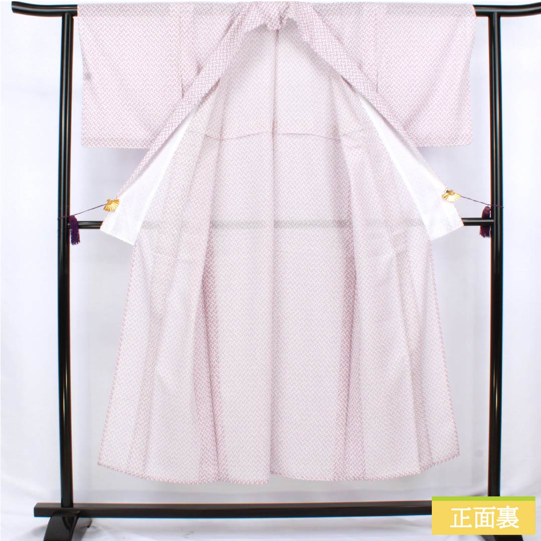 夏物 ポリエステル 小紋 身丈148.5cm 裄丈61cm 半色（はしたいろ） 抽象模様 洗える着物 絽 Aランク 紫系 1132002513120