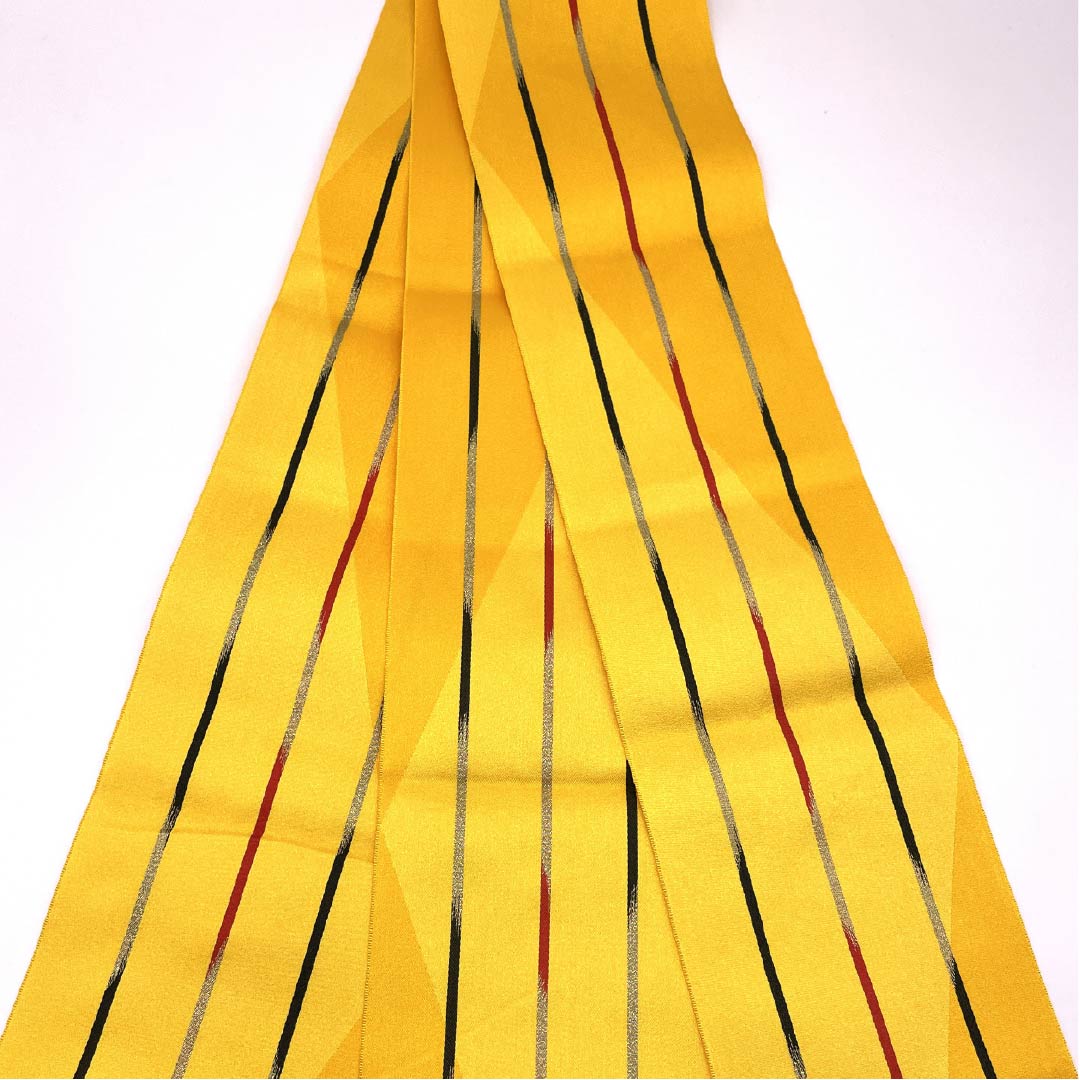 Half-width obi, polyester, sunflower-colored, striped, yellow, S rank, 356cm long, for yukata (summer kimono), product number 1125002002323