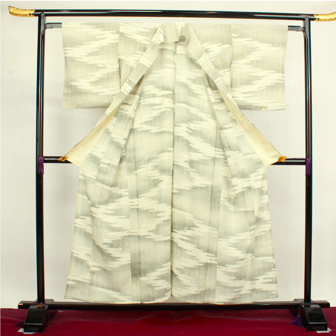 夏物 正絹 小紋 身丈155cm 裄丈62cm 乳白色（にゅうはくしょく） トンボ 道長取り 絽 Sランク クリーム系 1132000602315