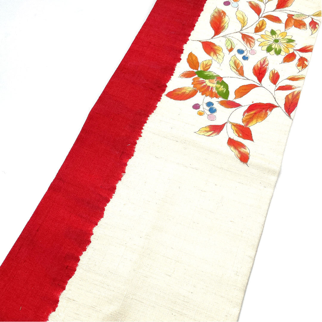 Nagoya obi, dyed obi, pongee fabric, floral pattern, obi length 358cm, pure silk, S rank, point pattern, casual, white, 1124002232311, Nagoya style