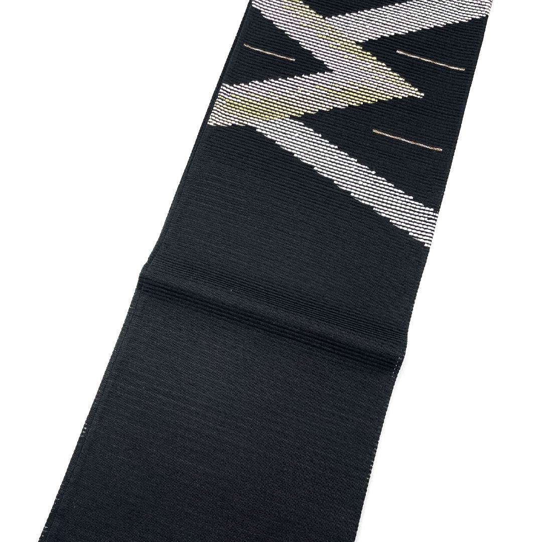 （新品未使用品）袋帯 夏帯 黒色 幾何学模様 夏物 帯丈442cm 正絹 NEWランク ポイント柄 セミフォーマル 黒系 1123008471310