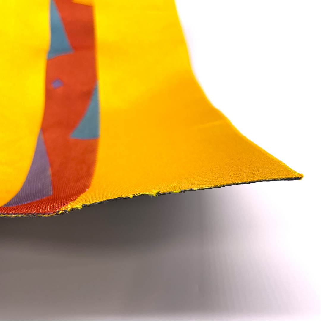 半幅帯 ポリエステル 濃卵色（こいたまごいろ） 幾何学模様 帯丈350cm 黄系 Aランク 1125001703323
