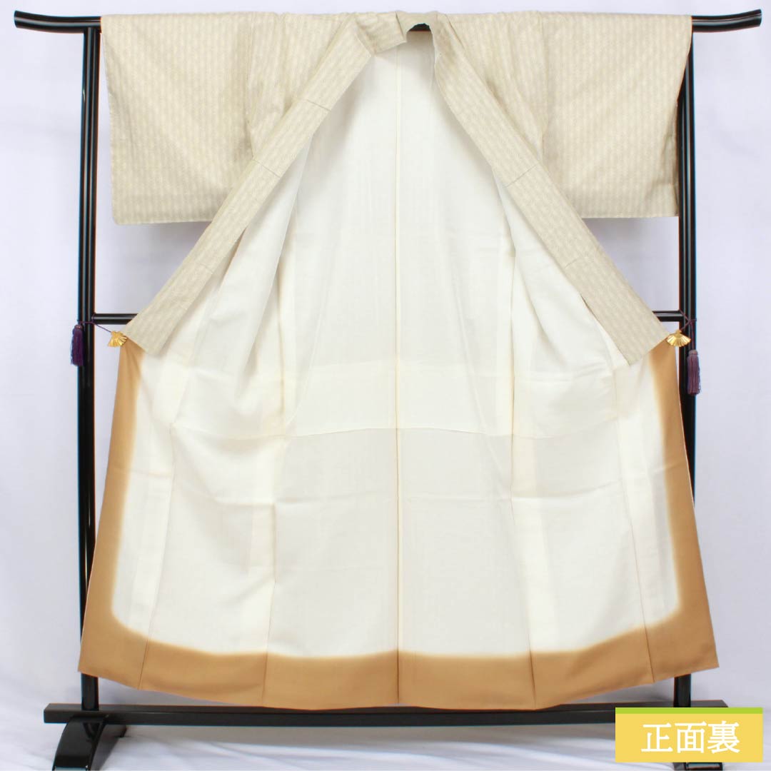 Tsumugi, pure silk, S rank, length 155cm, sleeve-to-sleeve 64cm, pale eggshell, white Oshima, asa-no-ha pattern, with basting stitches, lined, cream-colored, 1116004842315