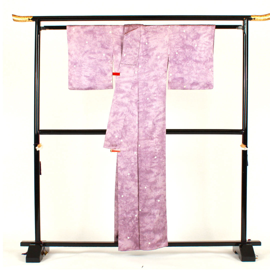 小紋 身丈157cm 裄丈62cm 袷  絞り ボカシ  正絹 Aランク 紫系 1115001873320