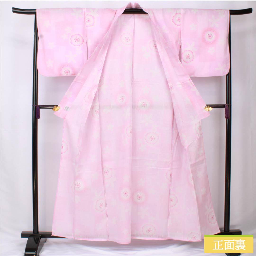 浴衣 木綿 身丈159cm 裄丈65.5cm Bランク 単衣 ピンク系 唐棣色（にわうめいろ） 八重桜 1118006074313