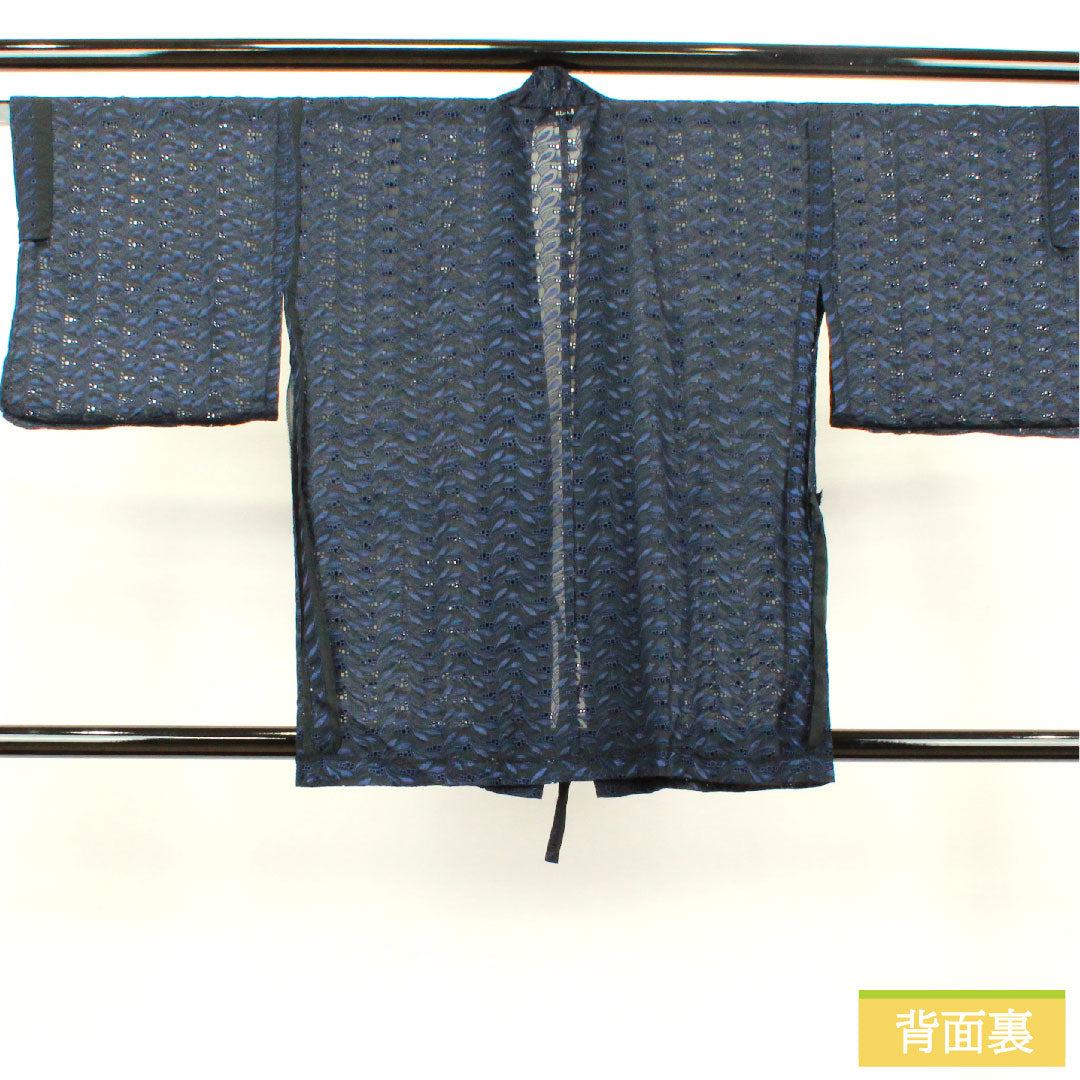 道中着 ポリエステル 身丈77.5cm 裄丈63.5cm  幾何学模様 スリーシーズン Sランク 単衣 黒系 1117000602910