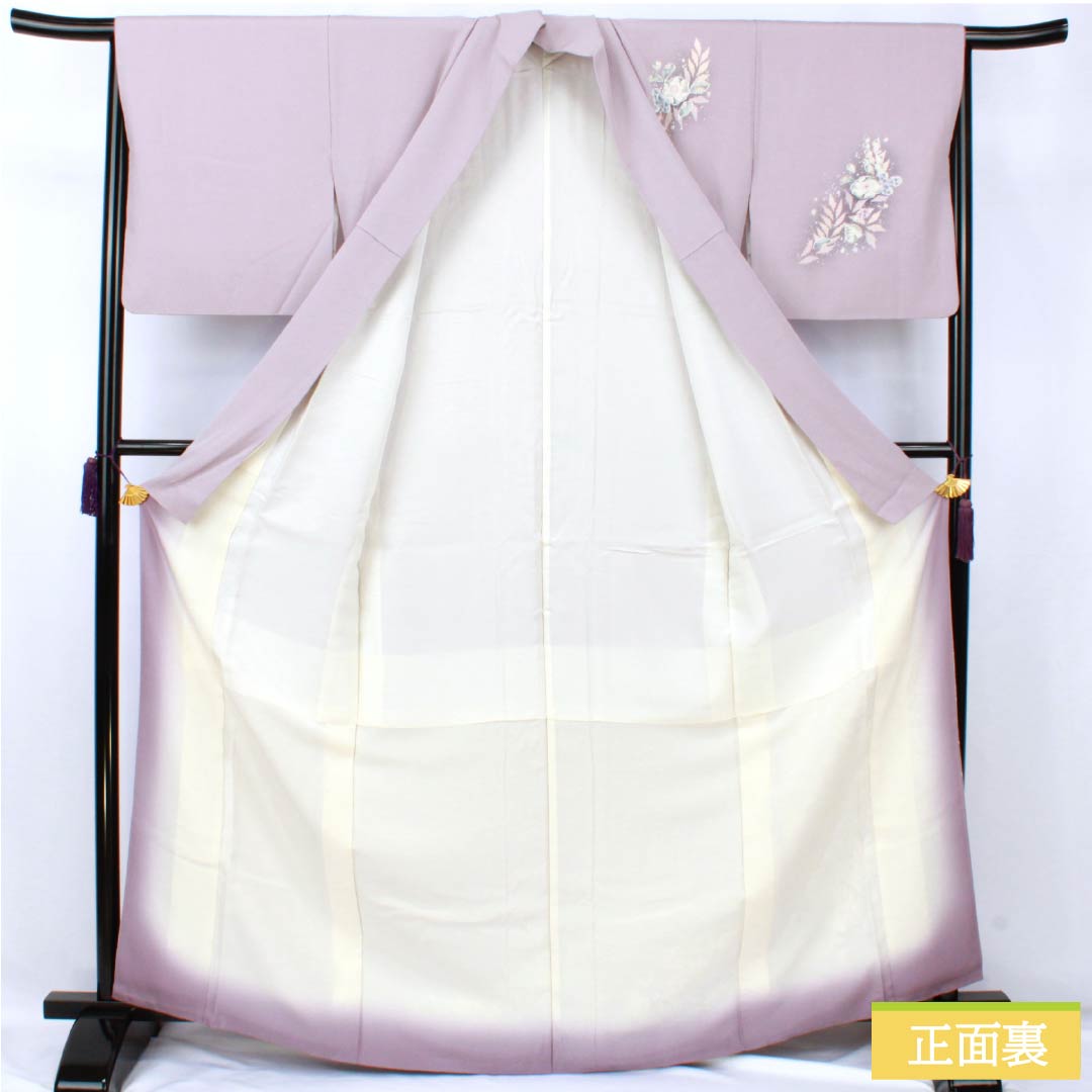 Visiting Kimono, Pure Silk, S Rank, Lined, Length 165cm, Sleeve Length 64.5cm, Shrimp-colored, Kyoto Yuzen, Tsujigahana Pattern, Purple, Item Number: 1112007222520