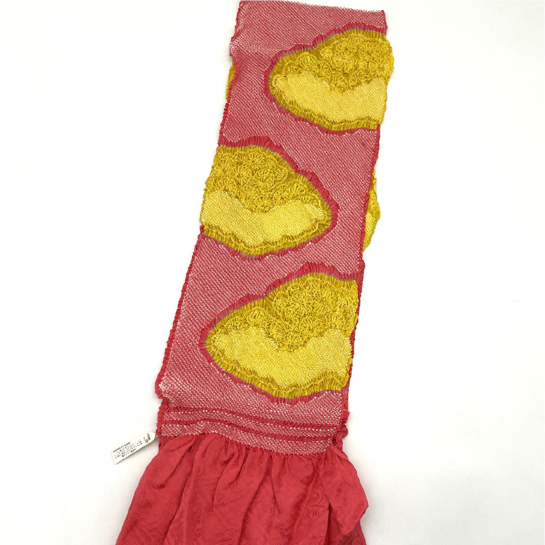 (New Old Stock) Obi-jime and Obi-age Set, Pure Silk, NEW Rank, Umekasane-iro and Hachijo-iro, Shibori, for Furisode, Length approx. 170cm, Width approx. 1cm, Semi-formal, Red-toned, 1141000501412