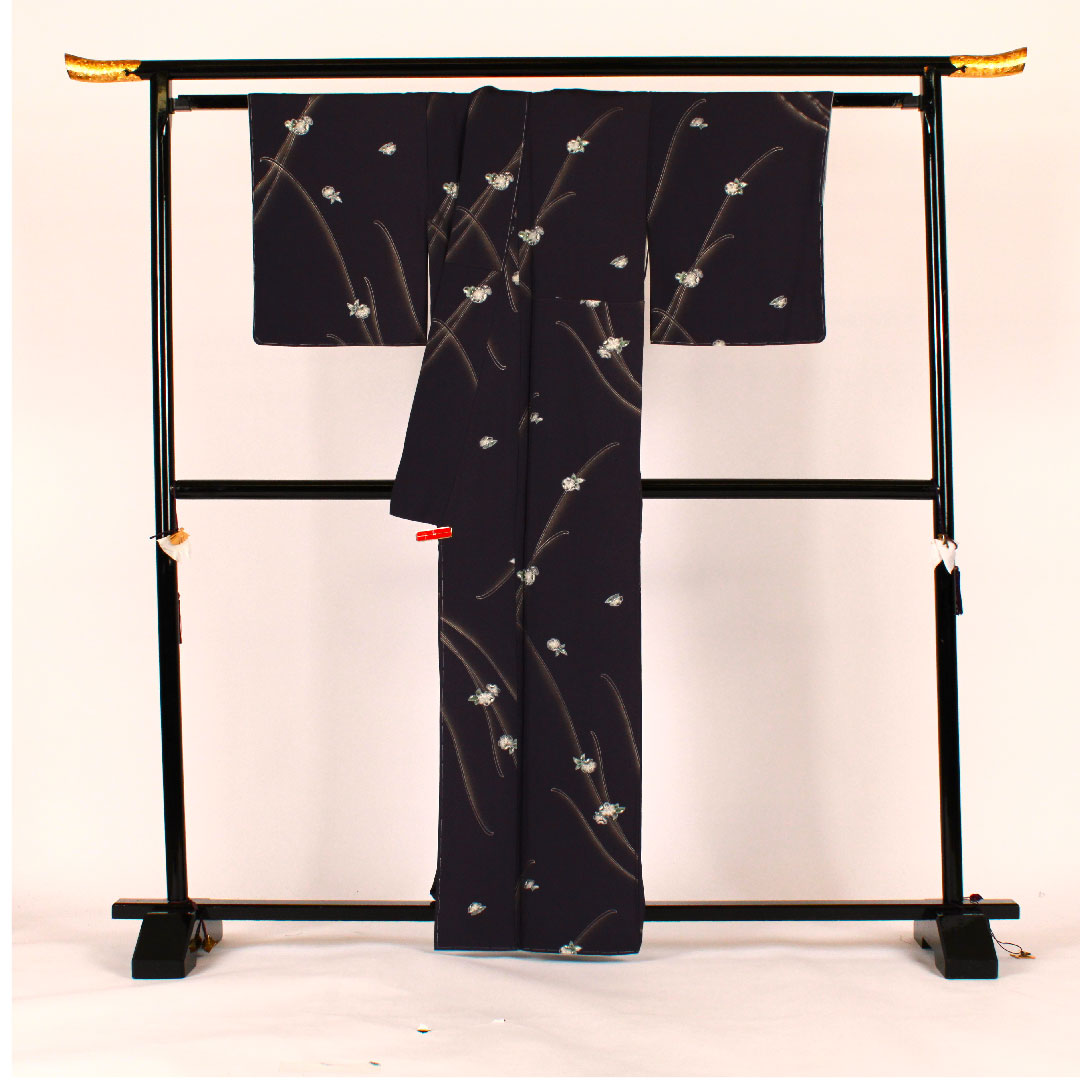 小紋 身丈164.5cm 裄丈66cm 袷  花模様  正絹 Sランク 紫系 1115001162320