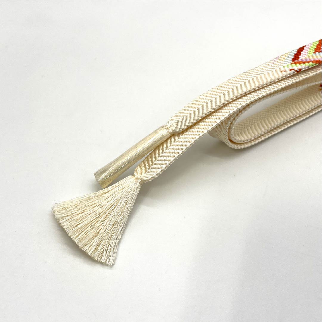 Obijime Silk S-Rank Milky White Yabane Length approx. 153cm Width approx. 1.5cm Semi-formal Cream-colored 1135005932315