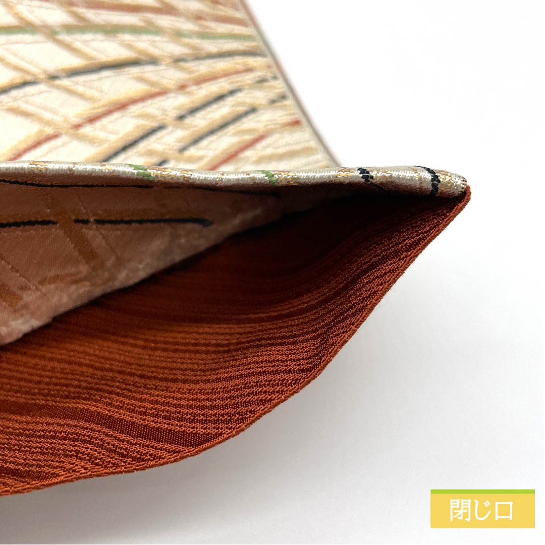 【Unfinished】Half-width obi, polyester, S rank, off-white, geometric pattern, obi length 348 cm, cream-colored, 1125001032315
