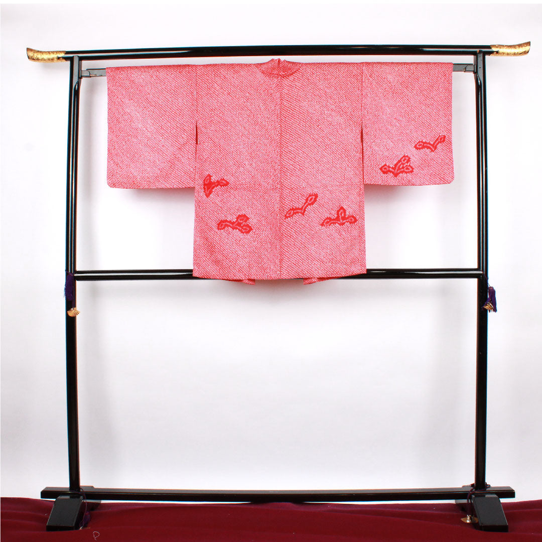 羽織 身丈79cm 裄丈63cm 土耳古赤色 絞り 抽象模様 正絹 Aランク 袷 赤系 1117000303912