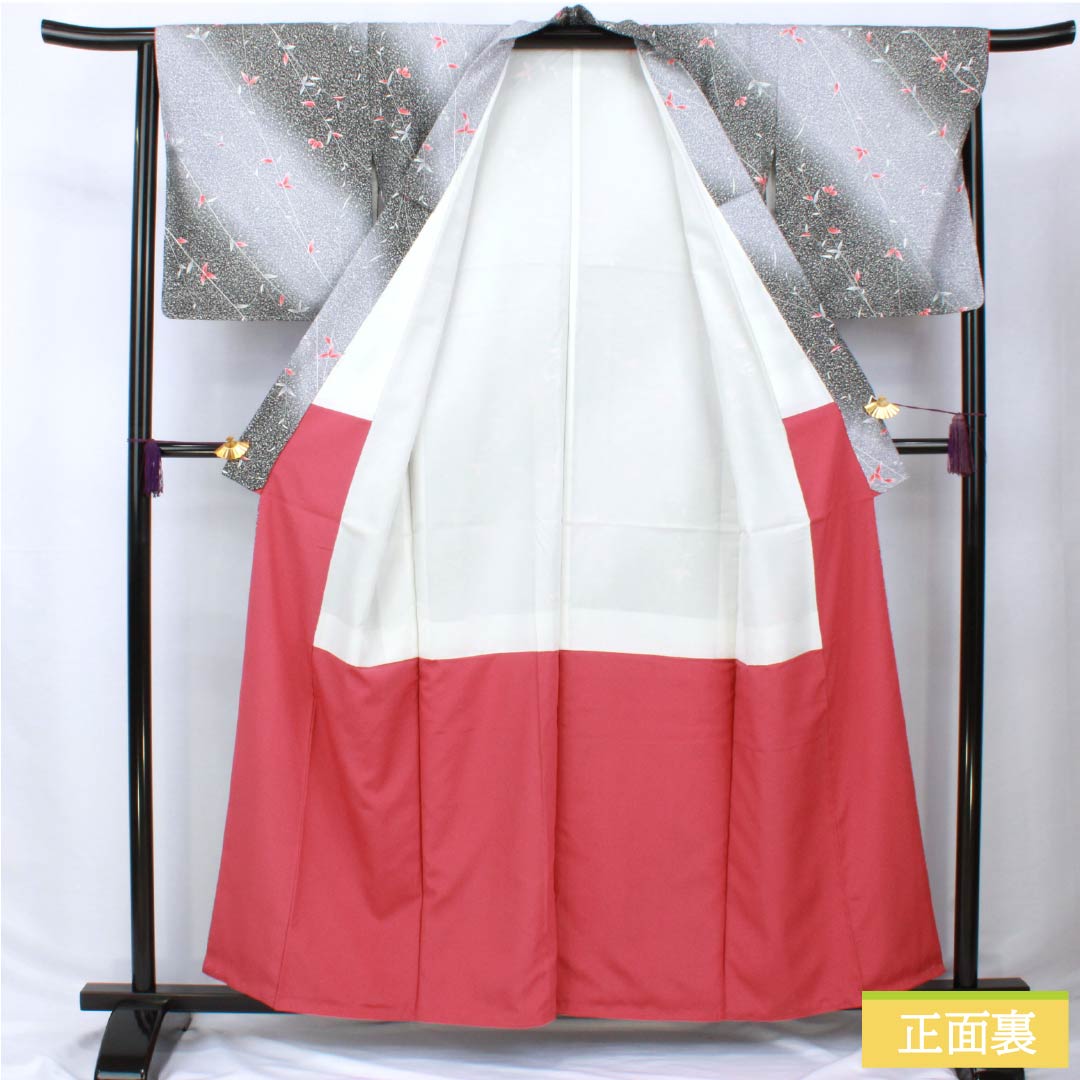 Komon (small pattern) kimono, polyester, length 159.5cm, sleeve length 65cm, lined, blue-gray (seitainezuiro) dyed with a plant pattern, washable, includes basting thread, S rank, gradient pattern, product number 1115005882399