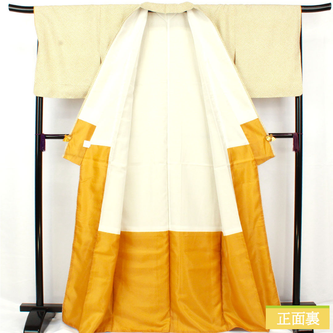 Small pattern, polyester, length 167cm, sleeve length 68cm, lined, light indigo, washable kimono, dyed Hikita, with basting thread, unused, S rank, green, 1115004792519