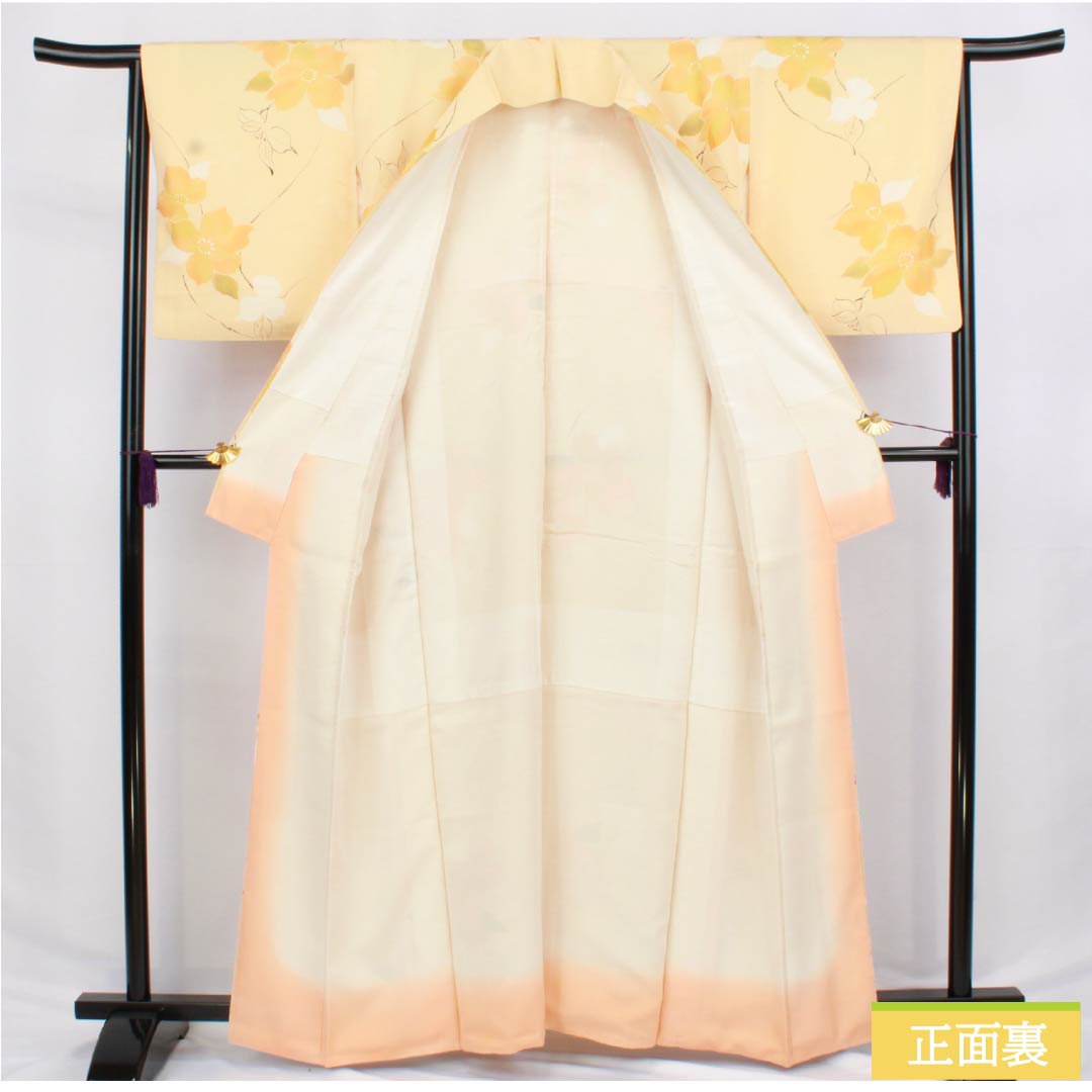 小紋 正絹 身丈160.5cm 裄丈64.5cm 袷 麴色（こうじいろ） 地紋起こし 洋花 Aランク クリーム系 1115006153415