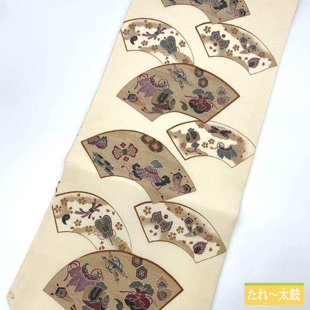 Nagoya obi, natural color (kinariiro), crepe fabric, dyed obi, fan-shaped, obi length 365cm, pure silk, A rank, full length, casual, beige, 1124007183325, Nagoya style