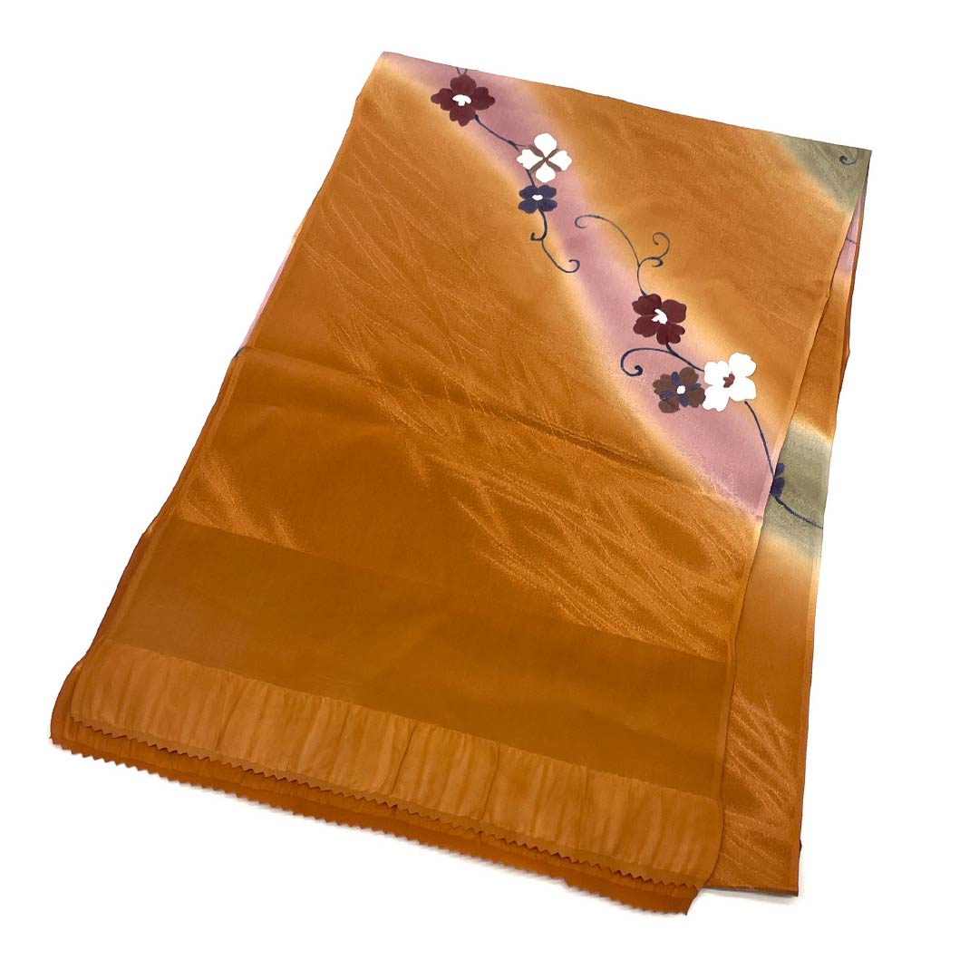 Obiage Silk S Rank Semi-formal Ni-iro Color Flower Length approx. 167cm Width approx. 28cm Orange family 1136002682926